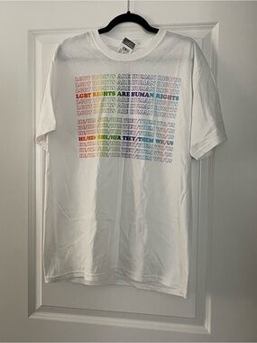 Classic White Graphic Tee - Pride Rights Message-Size L